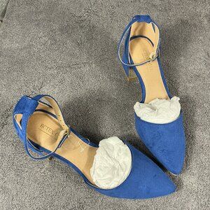 BCTEX COLL D'Orsay Shoes Heels Womens Size 7 Royal Blue Suede Ankle Strap Block